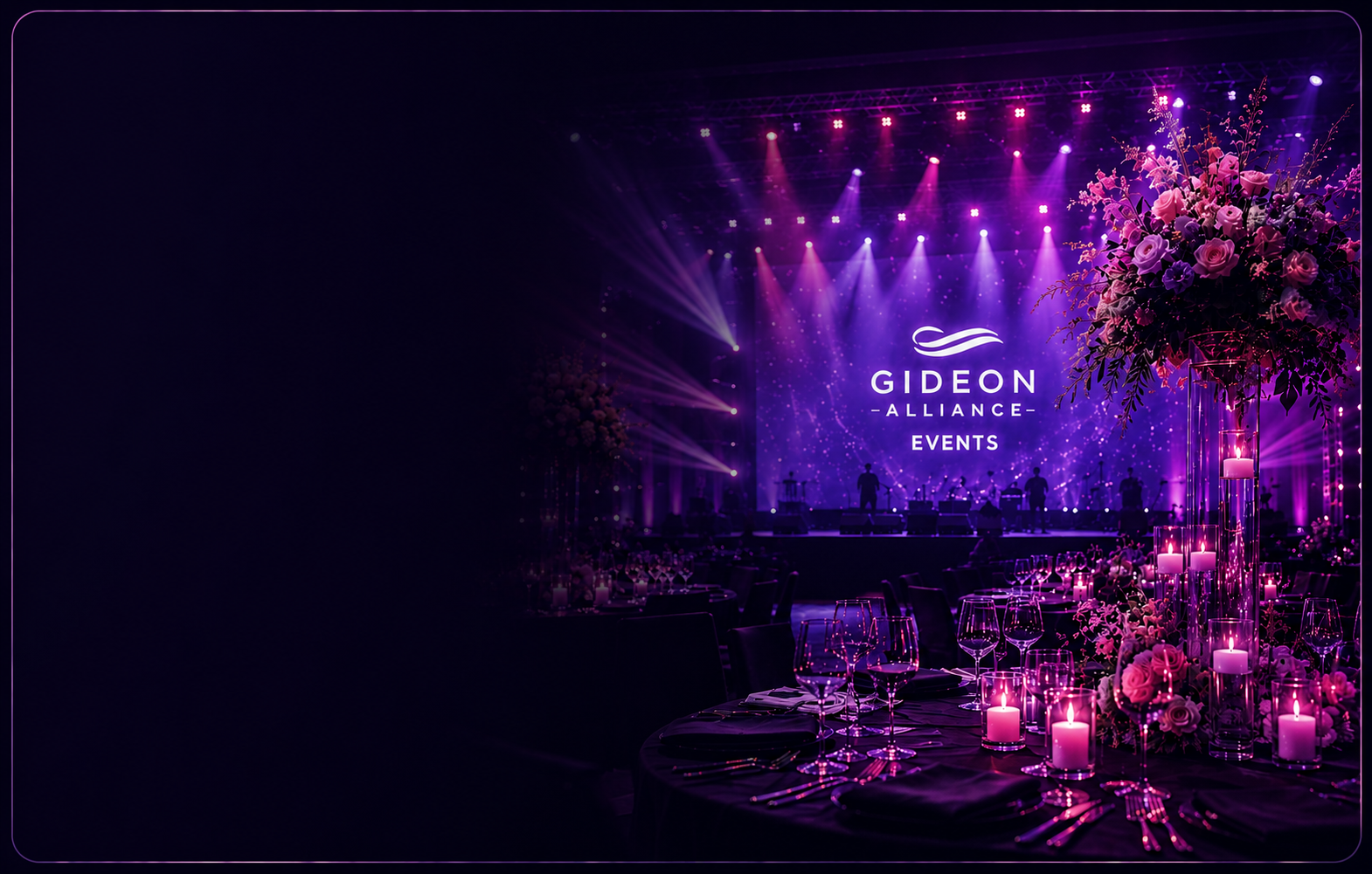 A formally staged event hall representing Gideon Alliance Events.