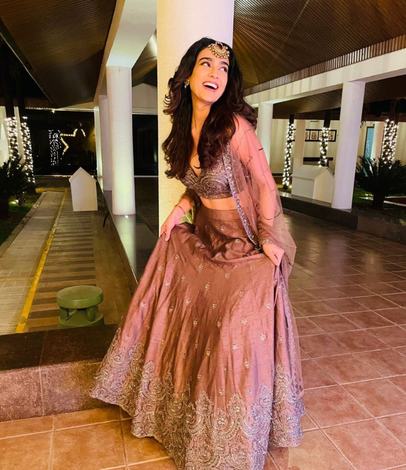 Celebrity styling — blush ombré lehenga, Megha & Jigar