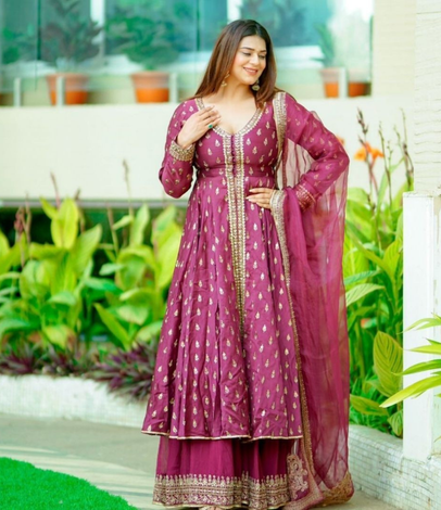 Celebrity styling — fuchsia anarkali, Megha & Jigar