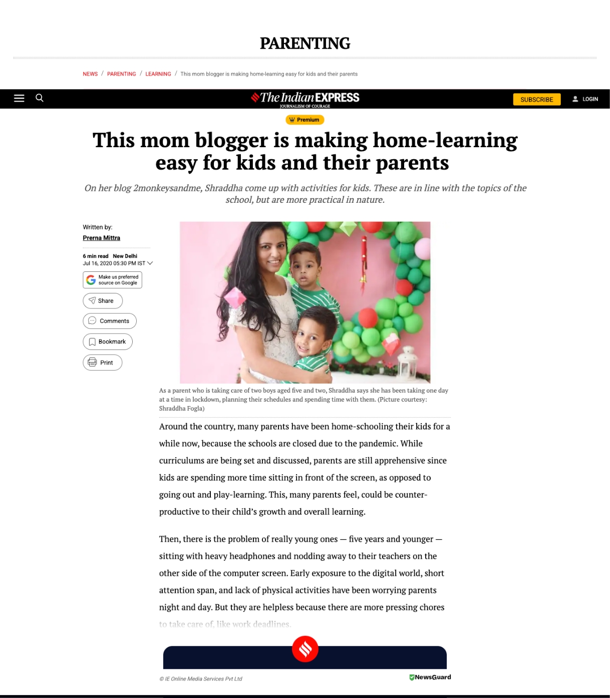 The Indian Express media placement